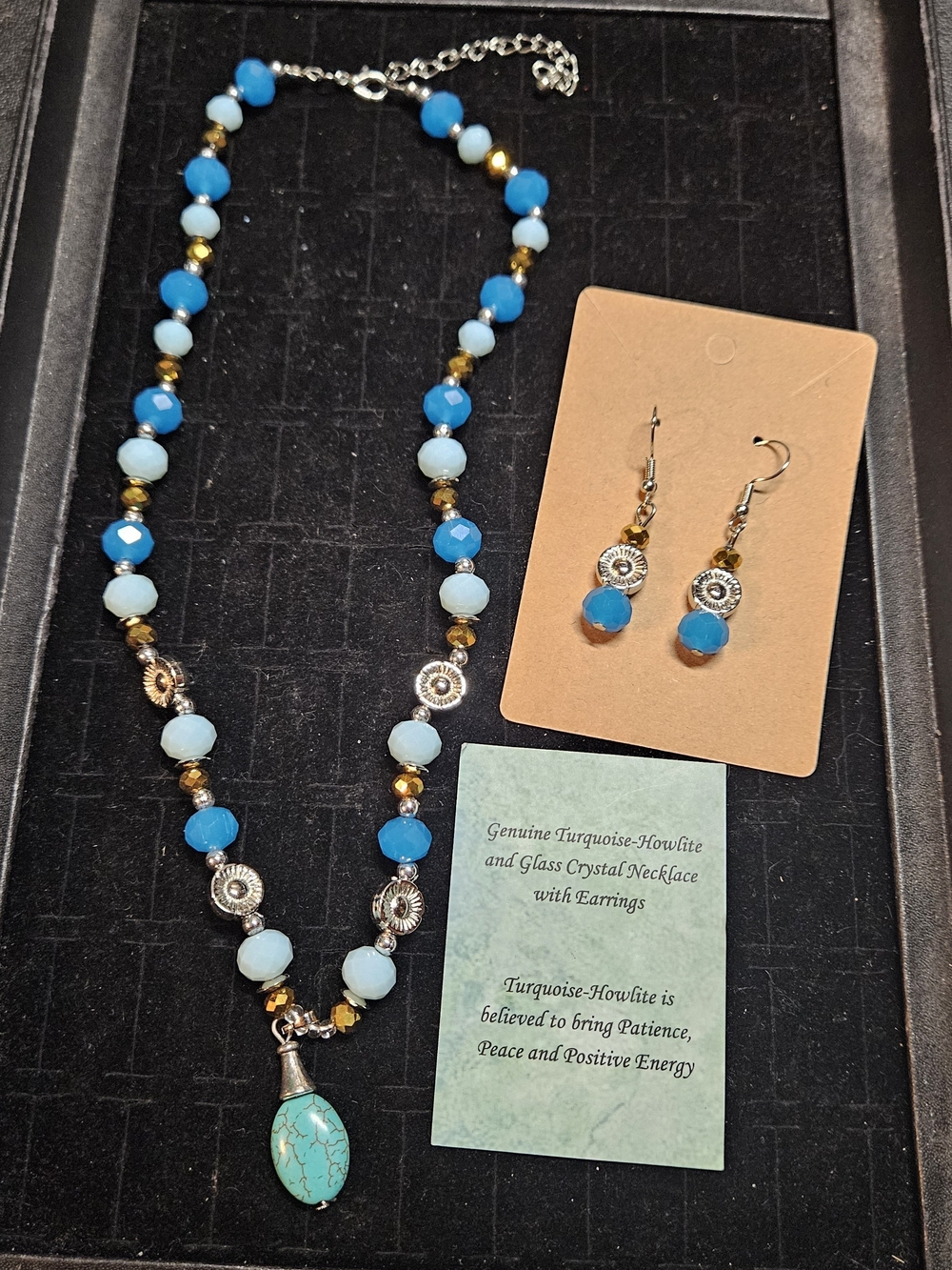 Turquoise-Blue Howlite Beaded Necklace and Earring Set